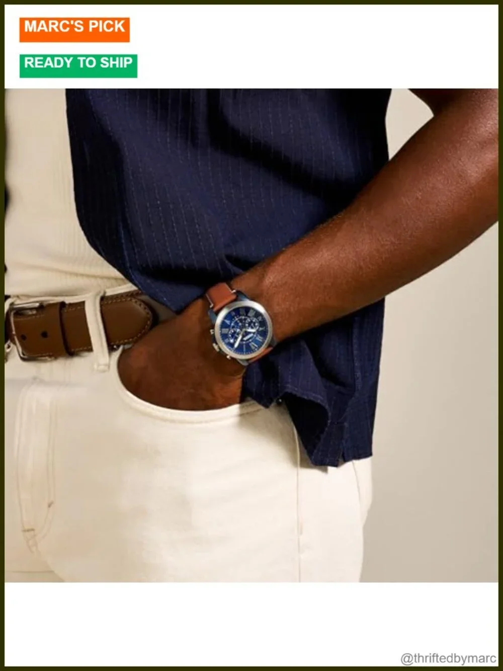 Quartz Chronograph Watch with Genuine Leather Band